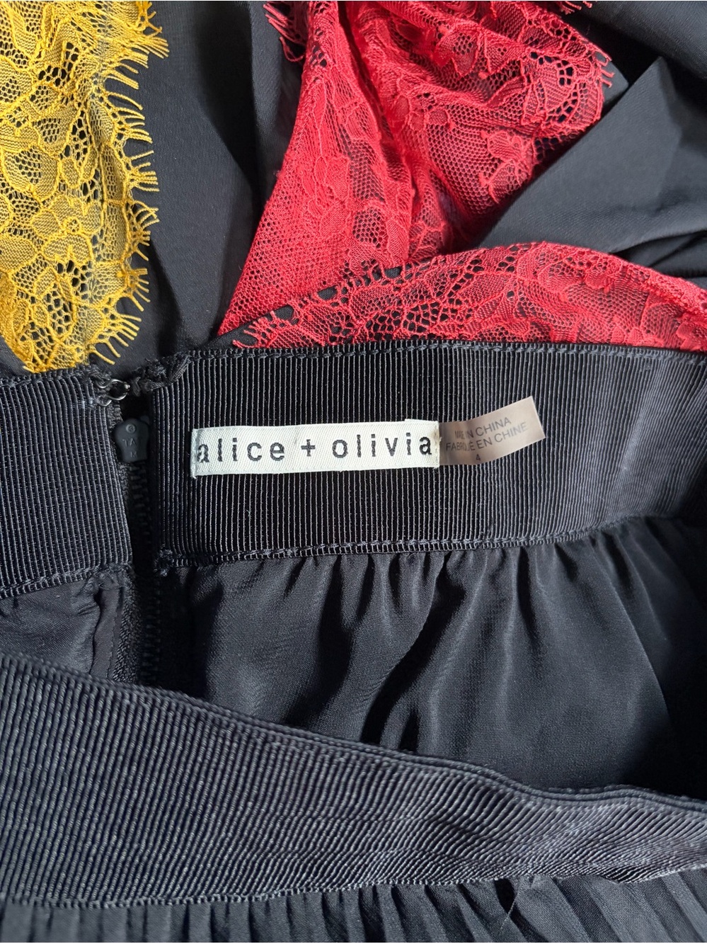 Alice + Olivia Romona Pleated Maxi Skirt Sz 4 Rainbow Lace Panel Black Mesh Long - Picture 5 of 16